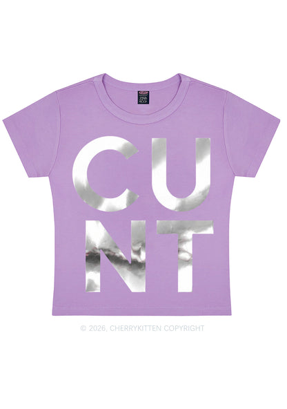 Cxxt Silver Foil Printed Y2K Baby Tee Cherrykitten