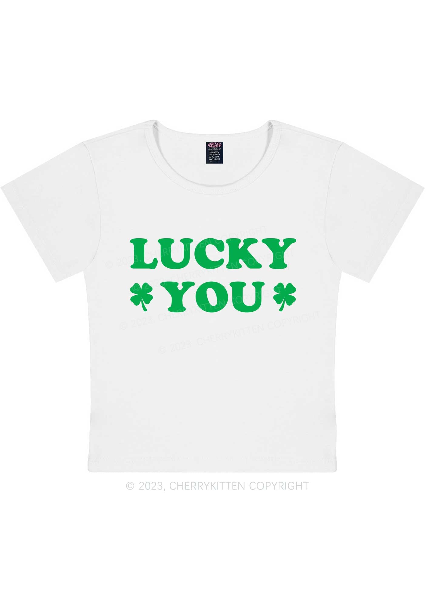 Lucky Green St Patricks Y2K Baby Tee Cherrykitten