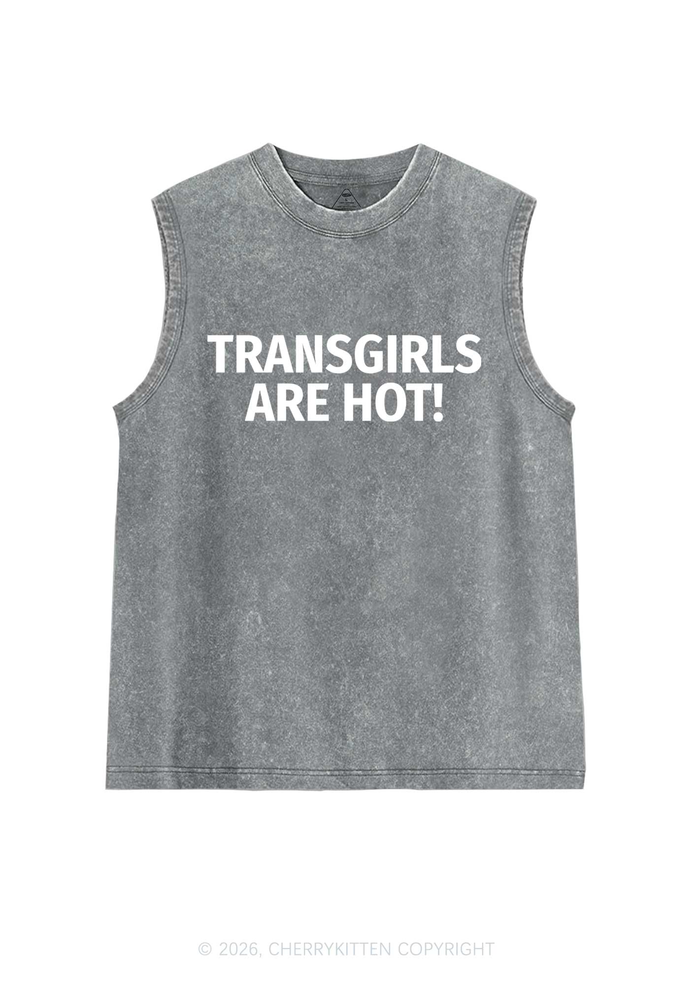 Transgirls Are Hot Pride Y2K Washed Muscle Tank Cherrykitten