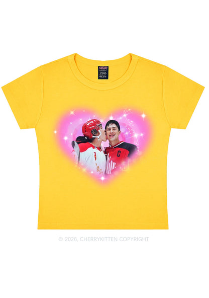 Sparkle Pink Heart Kissing Y2K Baby Tee Cherrykitten