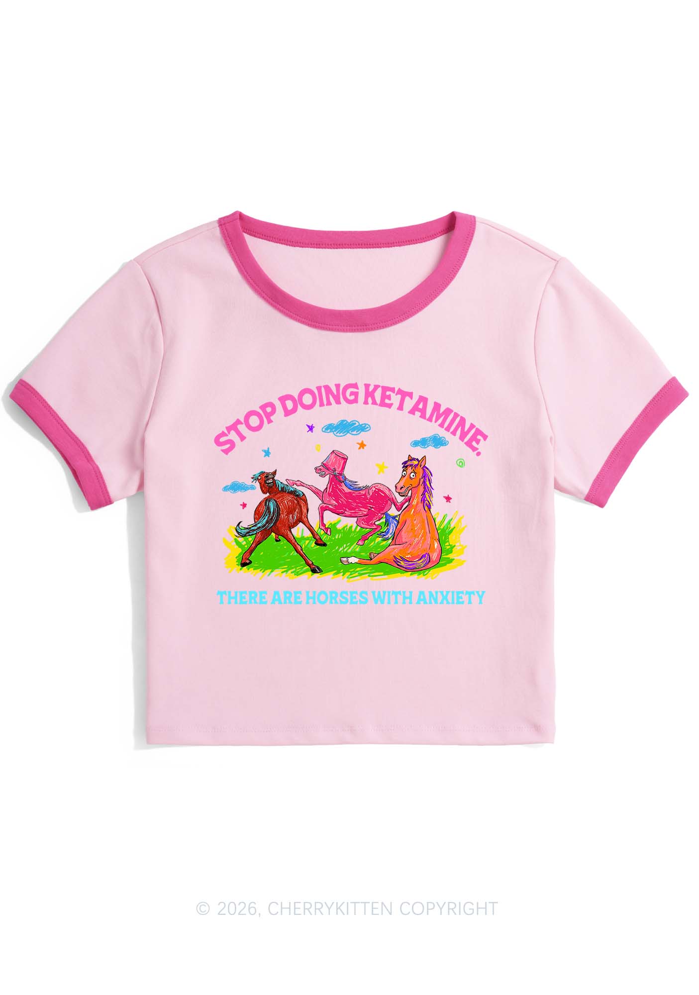 Horses With Anxiety Y2K Ringer Tee Cherrykitten