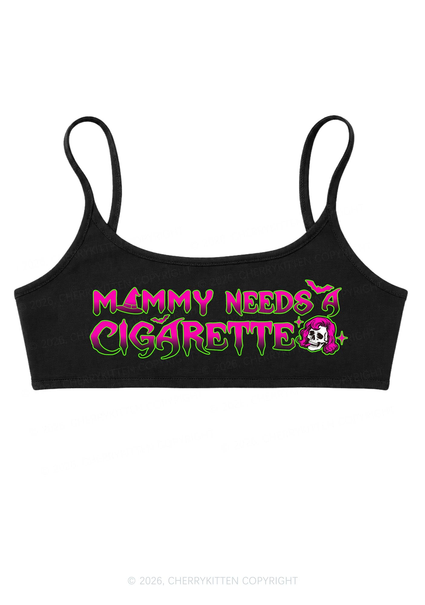 Halloween Witch Mommy Needs Cigarette Y2K Super Crop Cami Cherrykitten