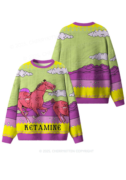 Red Horse Y2K Christmas Knit Sweatshirt Cherrykitten