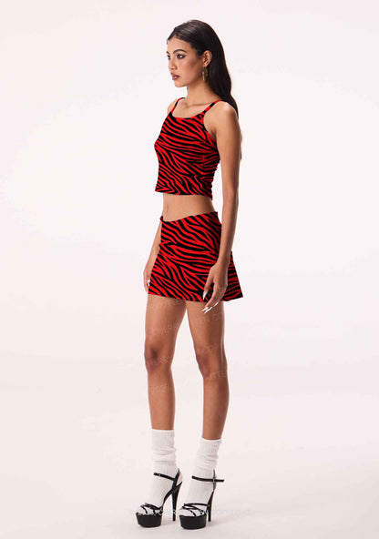 Halloween Red Zebra Stripe Y2K Print Mini Skirt Cherrykitten