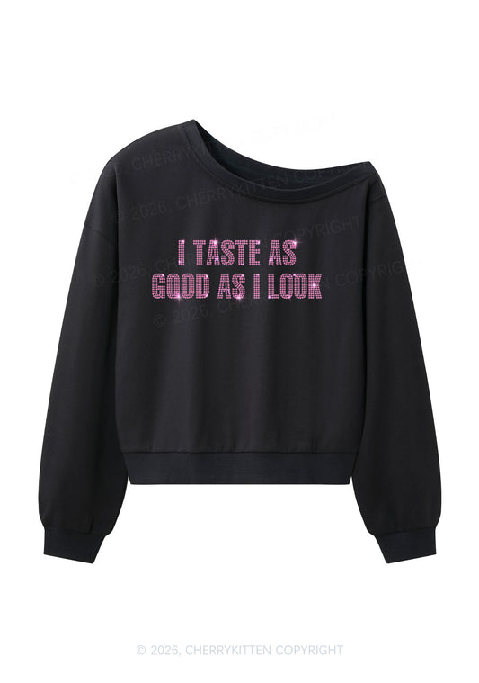 Rhinestone Taste Good Y2K Off Shoulder Sweatshirts Cherrykitten