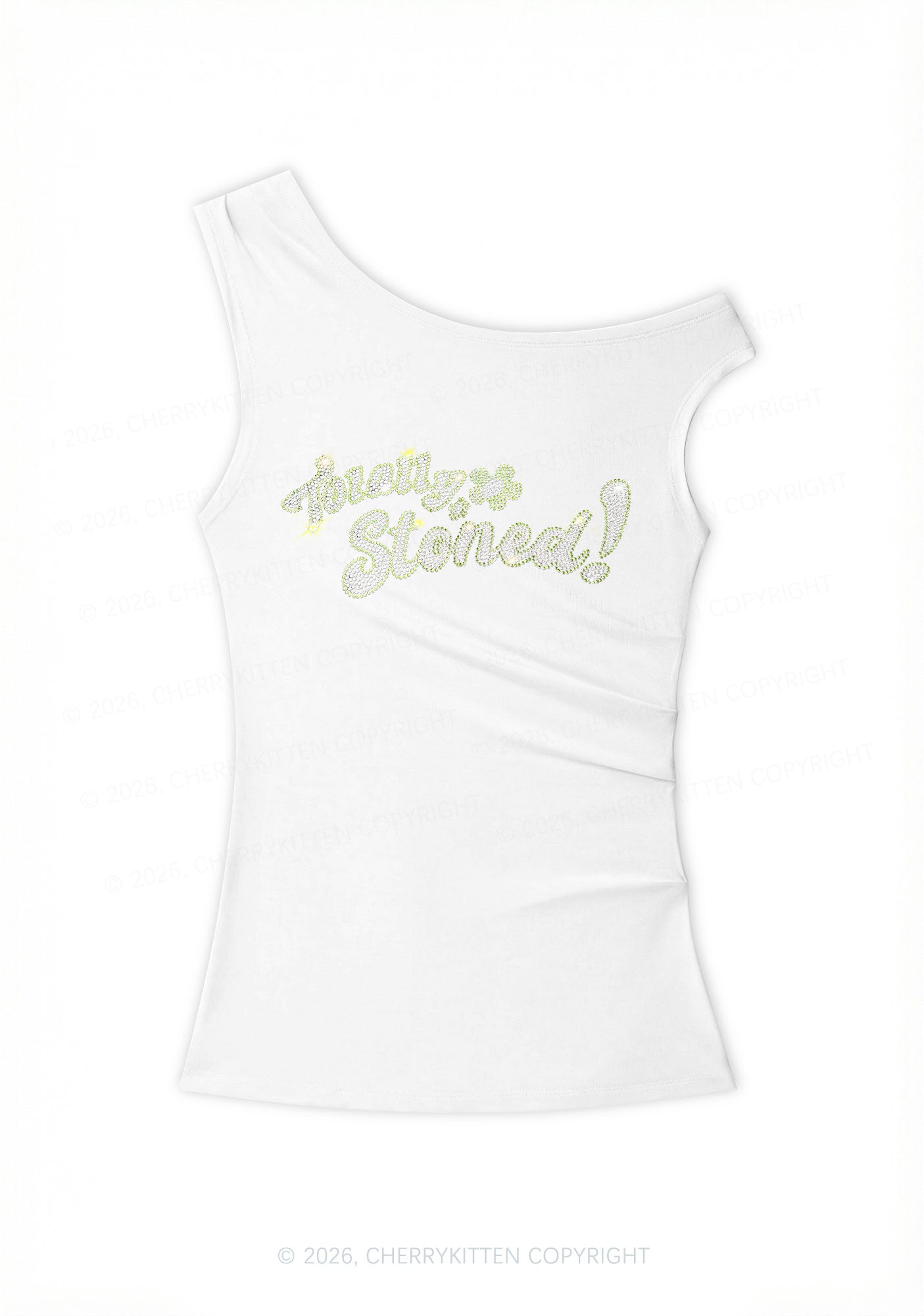 Rhinestone Totally Stoned Y2K Off Shoulder Tank Top Cherrykitten
