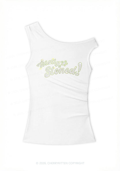 Rhinestone Totally Stoned Y2K Off Shoulder Tank Top Cherrykitten
