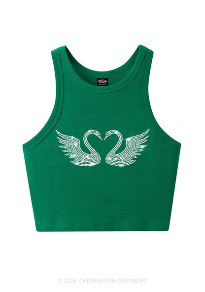 Rhinestone Swans Y2K Crop Tank Top Cherrykitten