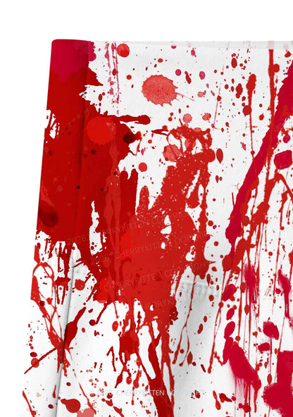 Halloween Red Blood On White Y2K Print Yoga Shorts Cherrykitten