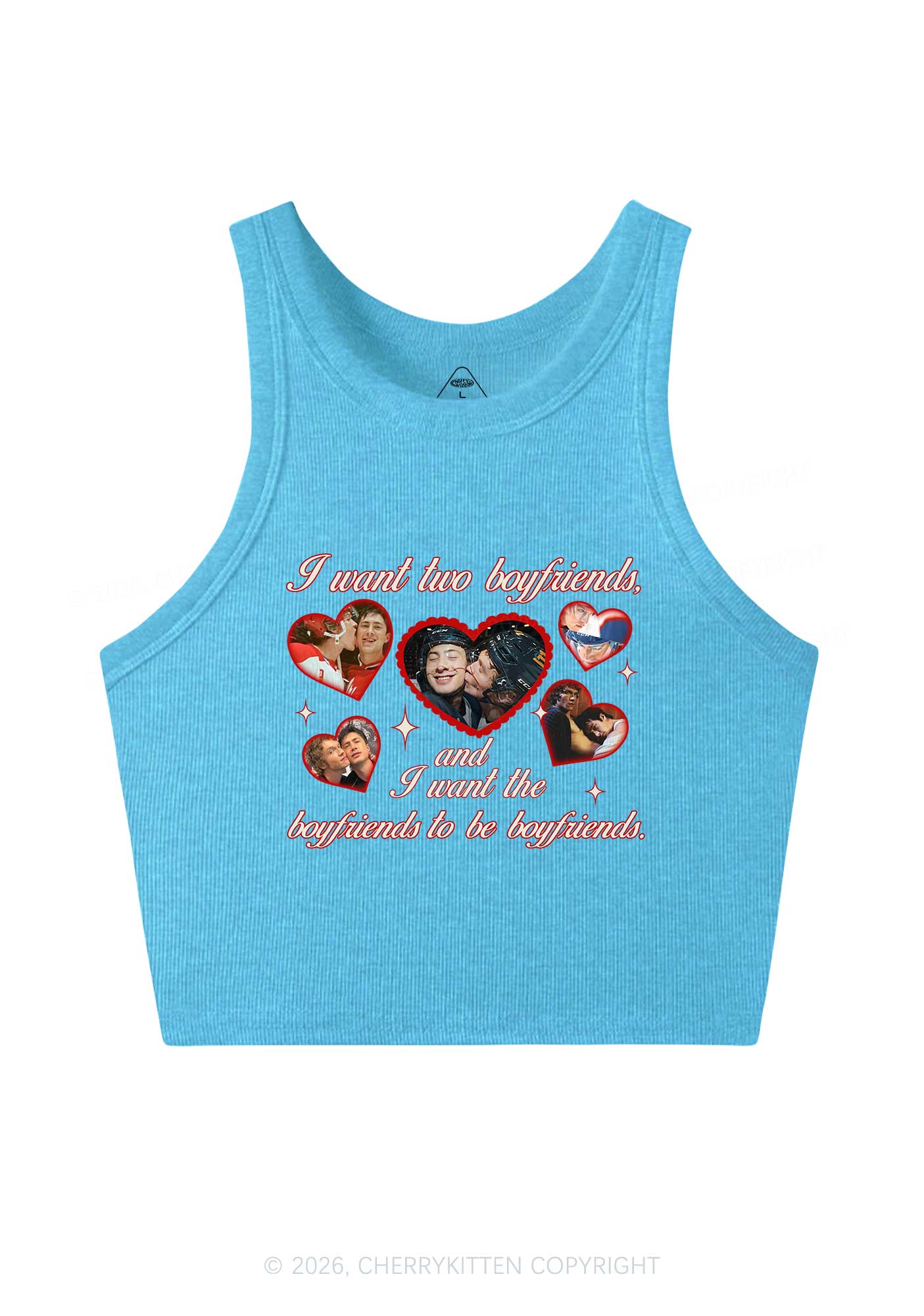I Want Two Boyfriends HR Y2K Crop Tank Top Cherrykitten