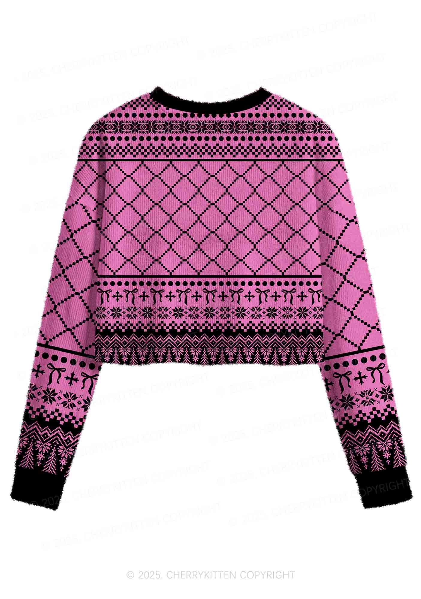 Awake But At What Cost Y2K Christmas Crop Knit Sweatshirt Cherrykitten