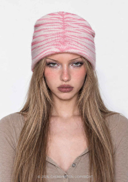Pink Tiger Stripe Y2K Print Knit Beanie Cherrykitten