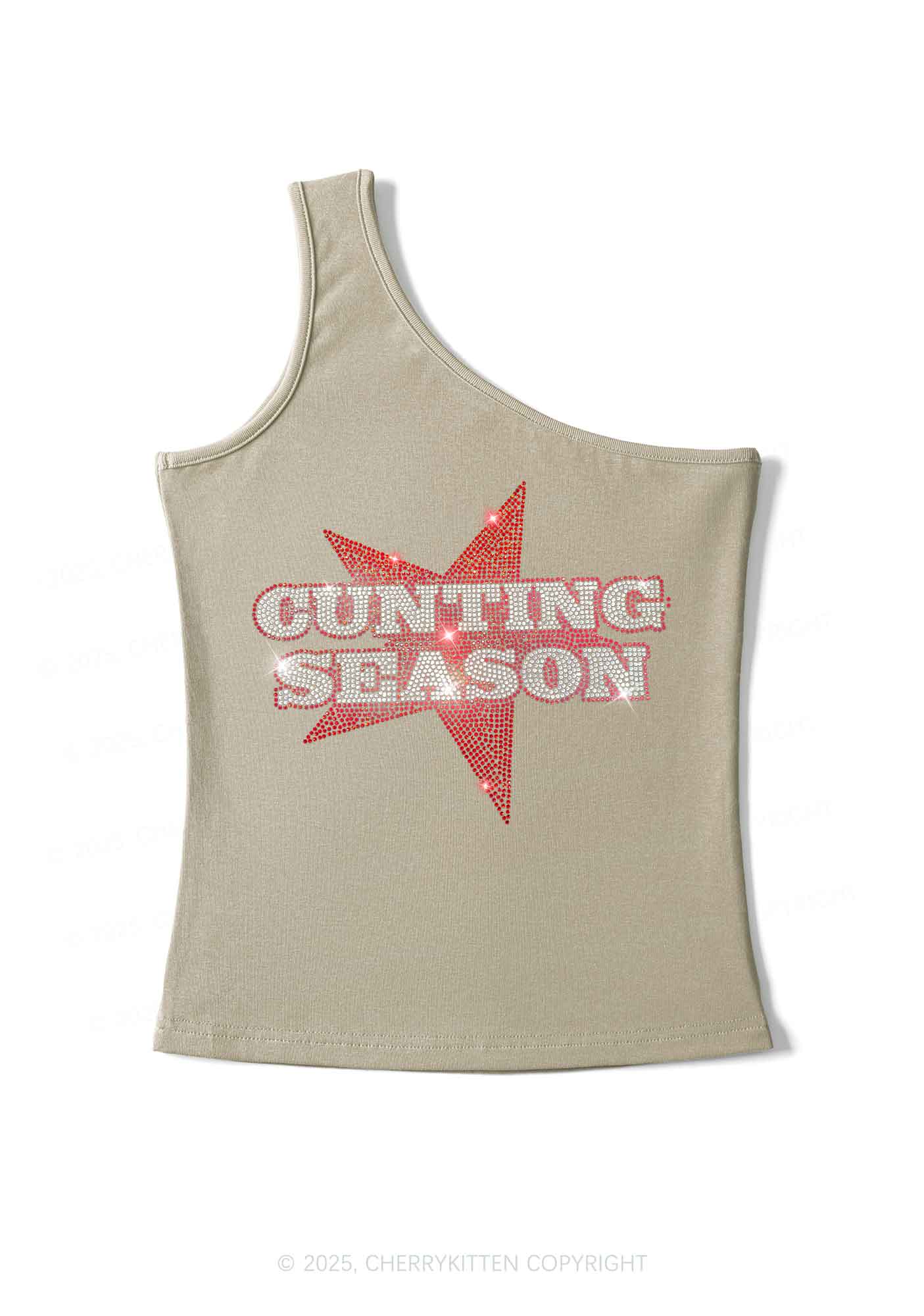 Rhinestone Cxxting Season Y2K One Shoulder Tank Top Cherrykitten