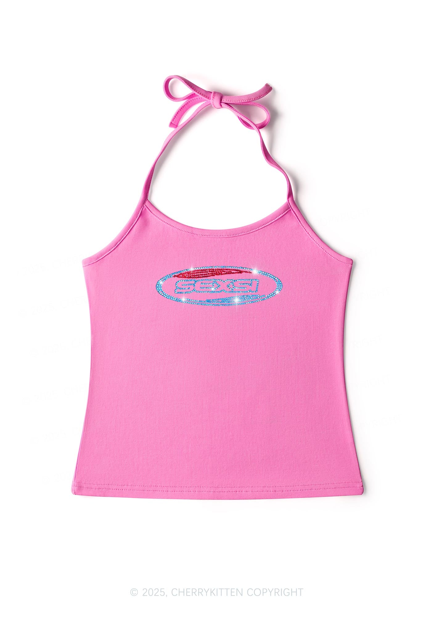 Rhinestone Sexsi Slogan Y2K Halter Neck Cami Cherrykitten