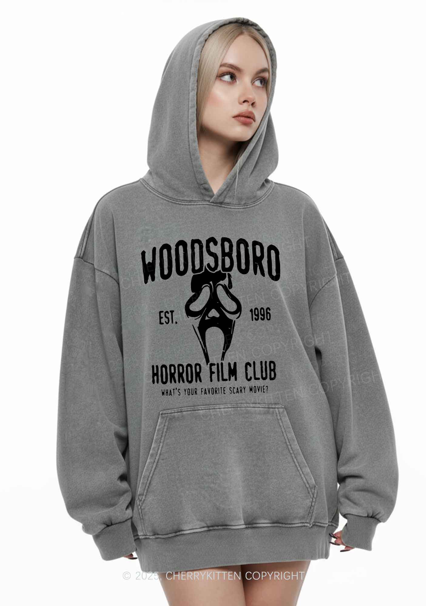 Halloween Horror Film Club Y2K Washed Hoodie Cherrykitten