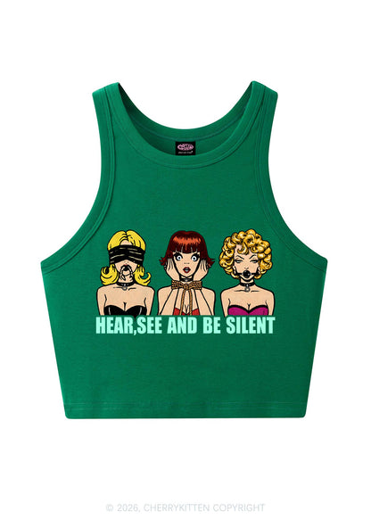 Hear See Be Silent Y2K Crop Tank Top Cherrykitten