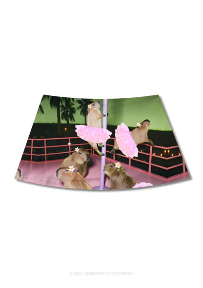 Capybara Pole Dancers Y2K Print Mini Skirt Cherrykitten
