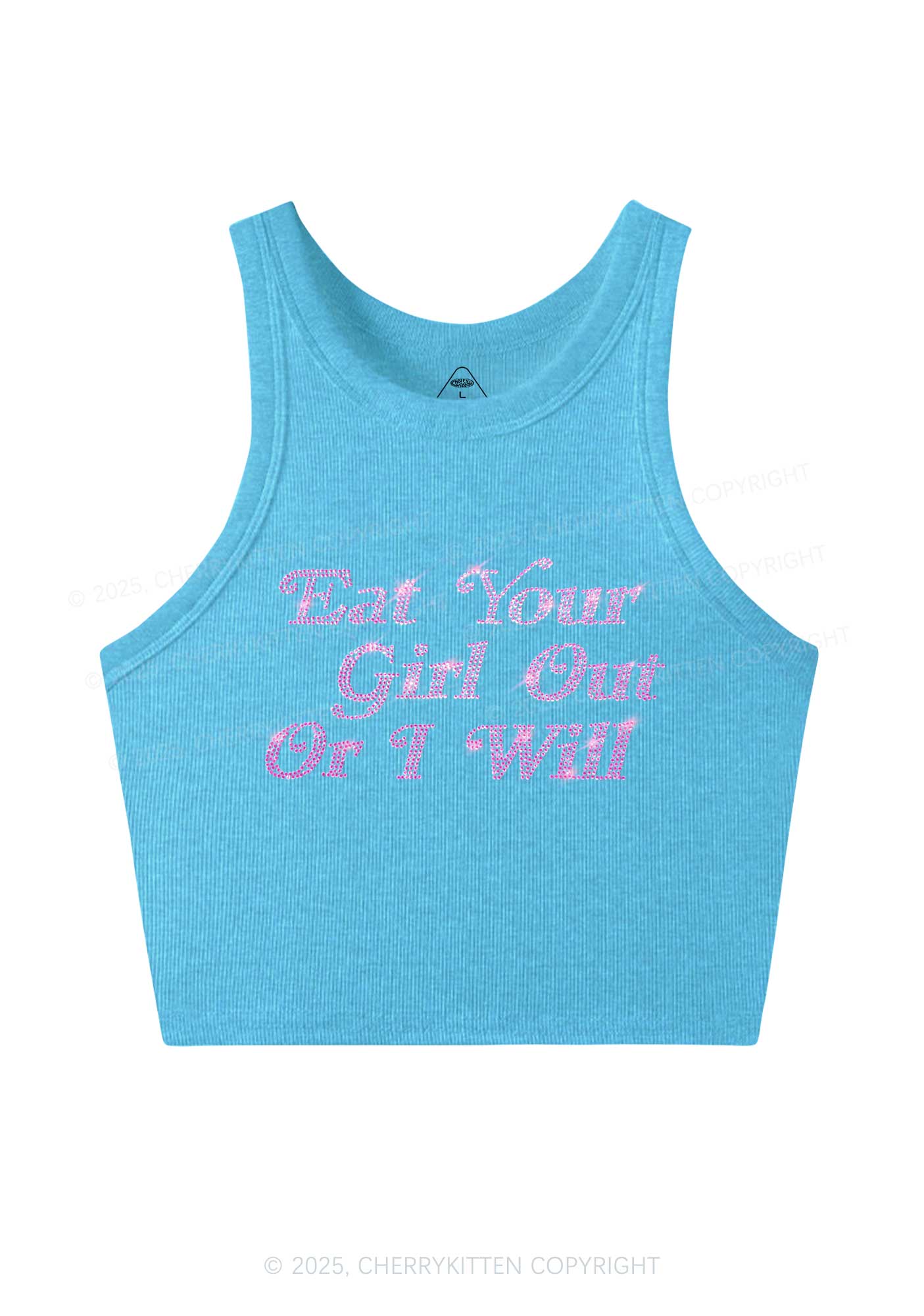 Rhinestone Eat Your Girl Out Y2K Crop Tank Top Cherrykitten
