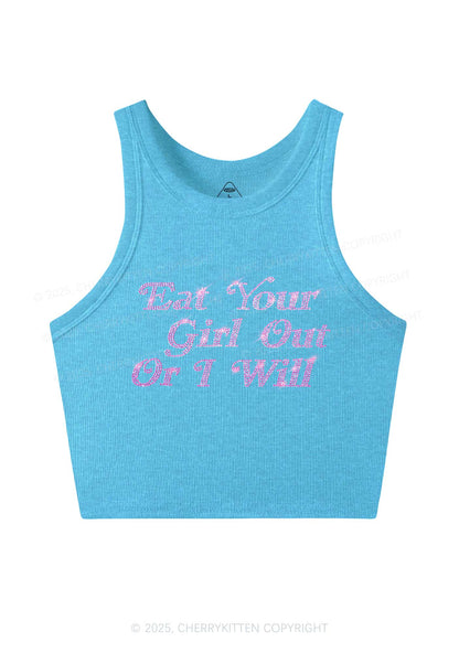 Rhinestone Eat Your Girl Out Y2K Crop Tank Top Cherrykitten