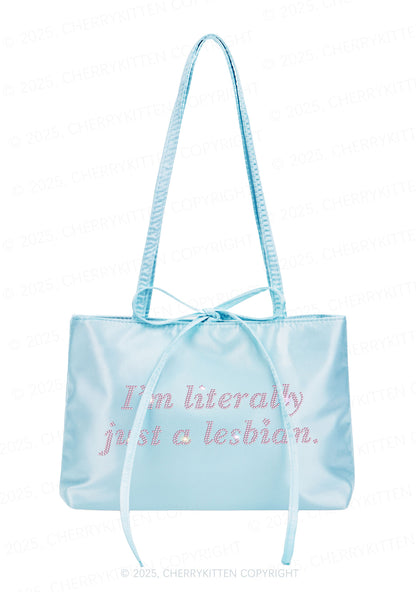 Rhinestone Literally Just A Lesbian Pride Y2K Satin Bags Cherrykitten
