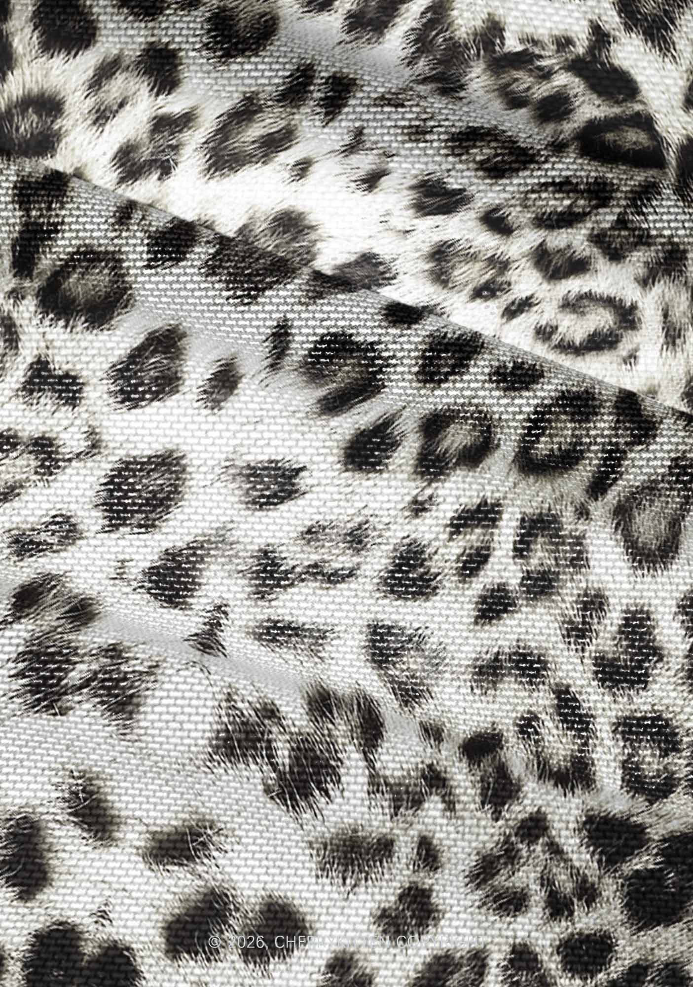 Snow Leopard Y2K Mesh Ruched  Waist  V Neck Top Cherrykitten