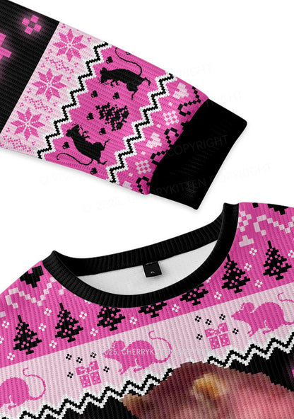 Hot Pink Ratz Y2K Christmas Knit Sweatshirt Cherrykitten
