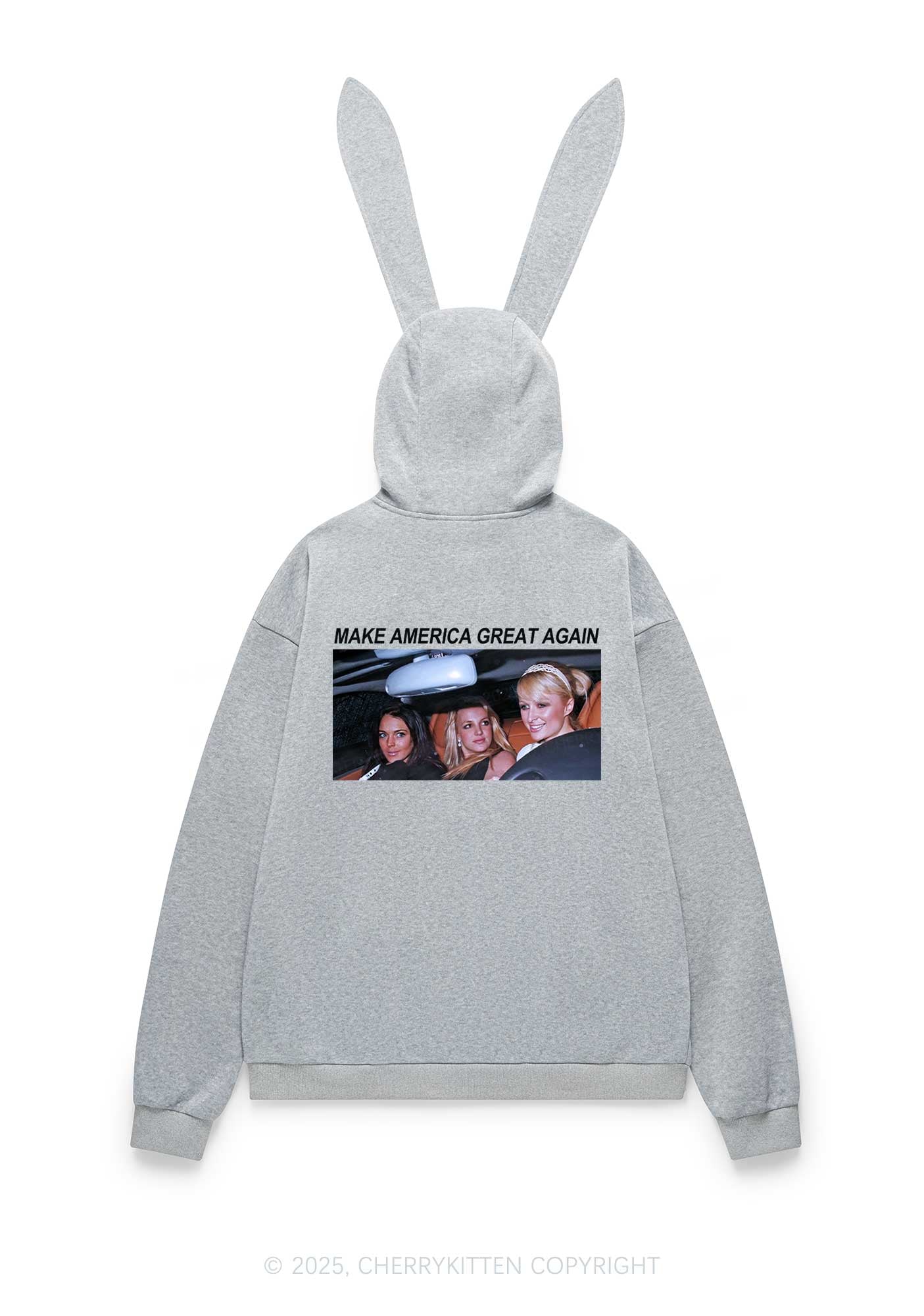 Make America Great Again Y2K Bunny Ear Zip Hoodie Cherrykitten