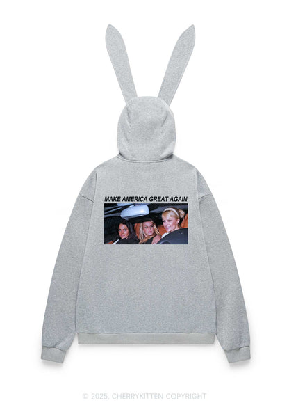 Make America Great Again Y2K Bunny Ear Zip Hoodie Cherrykitten