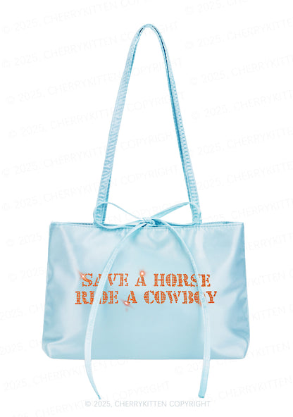 Rhinestone Save A Horse Ride A Cowboy Y2K Satin Bags Cherrykitten
