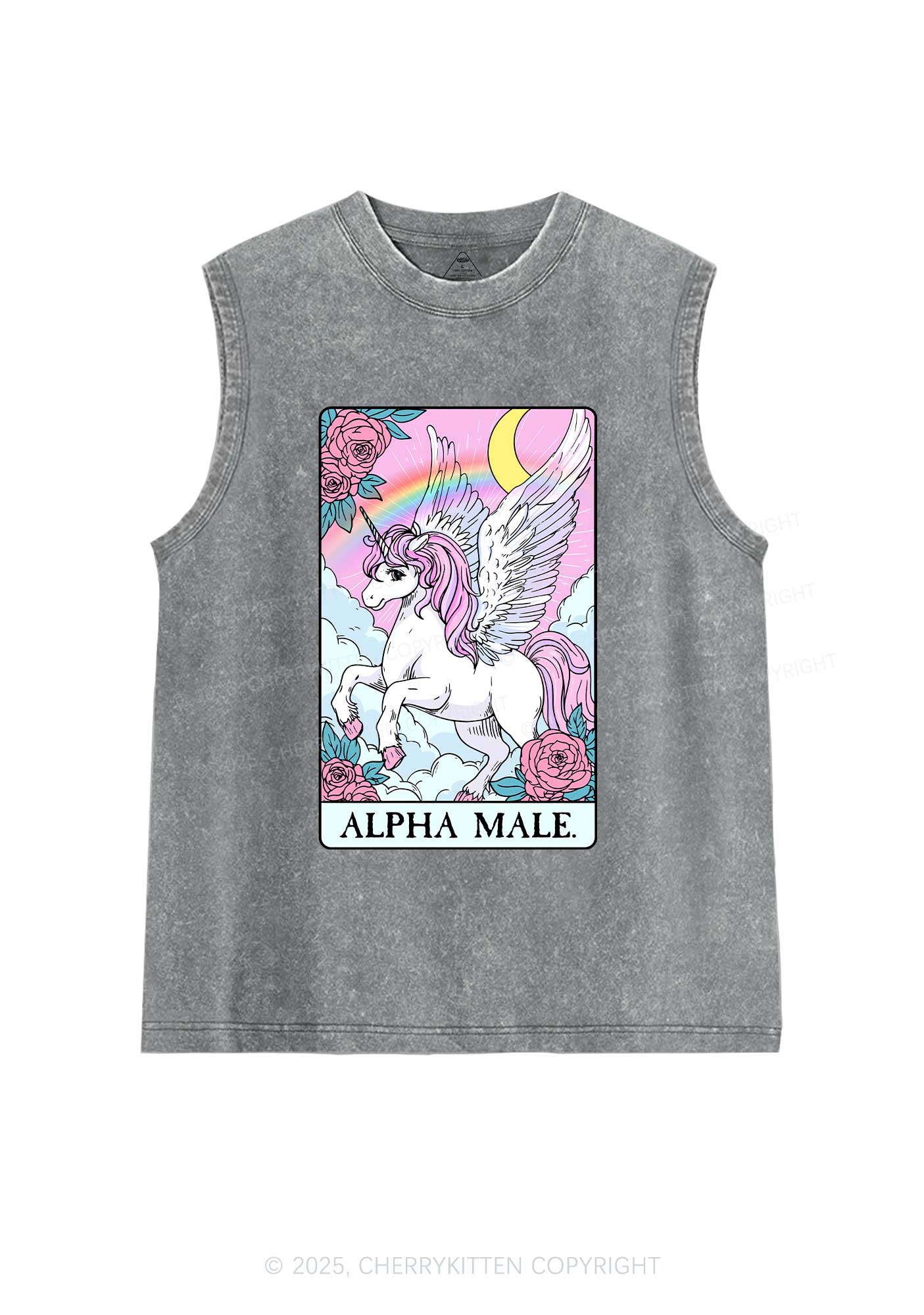 Rose Unicorn Alpha Male Y2K Washed Muscle Tank Cherrykitten
