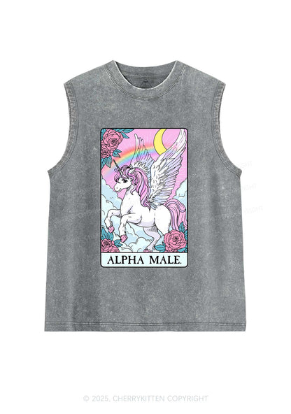 Rose Unicorn Alpha Male Y2K Washed Muscle Tank Cherrykitten