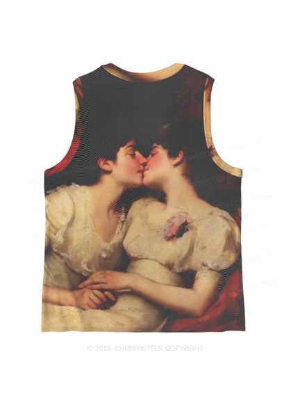 Vintage Women Kissing Pride Y2K Mesh Muscle Tank Cherrykitten