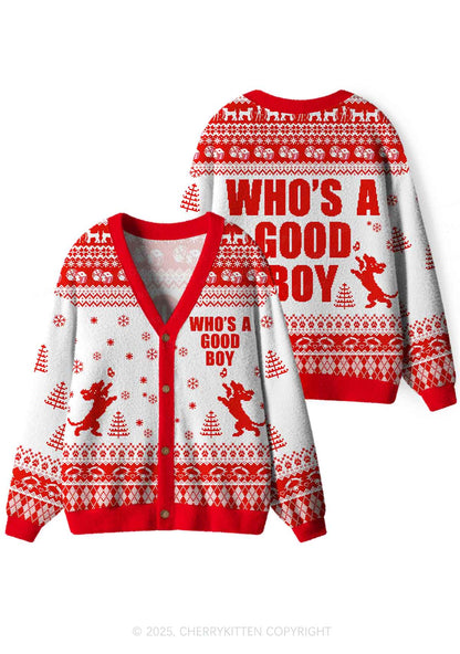 Whos A Good Boy Y2K Christmas Cardigan Knit Sweatshirt Cherrykitten