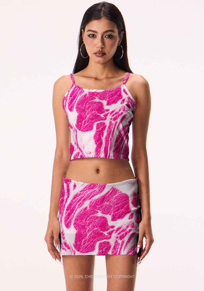 Halloween Pink Beef Texture Y2K Print Mini Skirt Cherrykitten