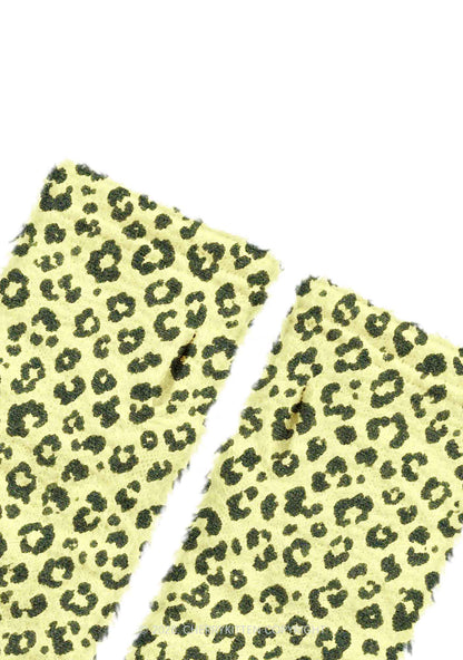 Light Yellow Leopard Y2K Print Fuzzy Arm Warmers Cherrykitten