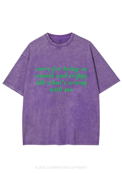 Sorry For Being Stoned And Trippy Y2K Shirts Washed Tee Cherrykitten