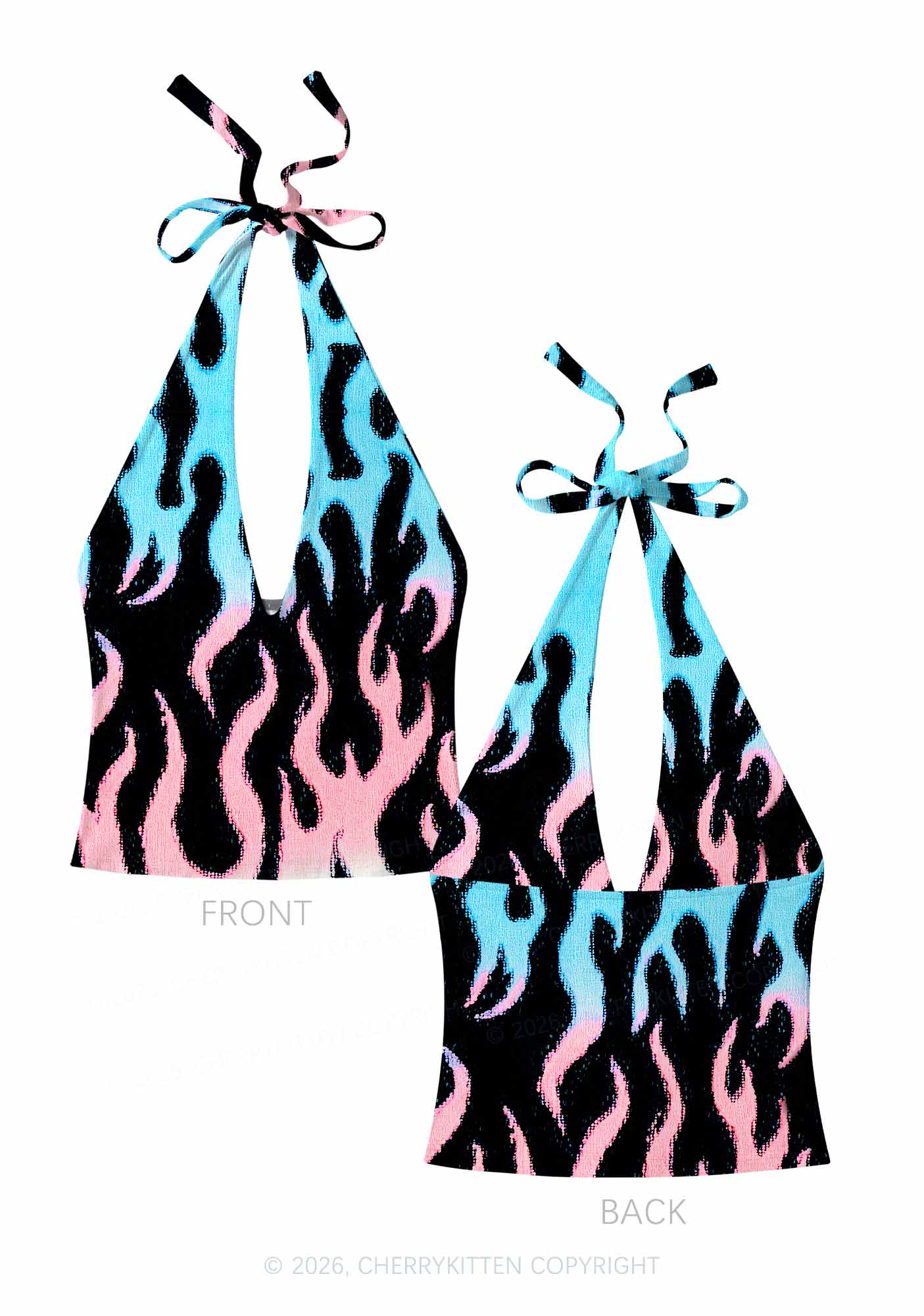Trans Flame Pride Y2K Print Halter Deep V Neck Cami Cherrykitten