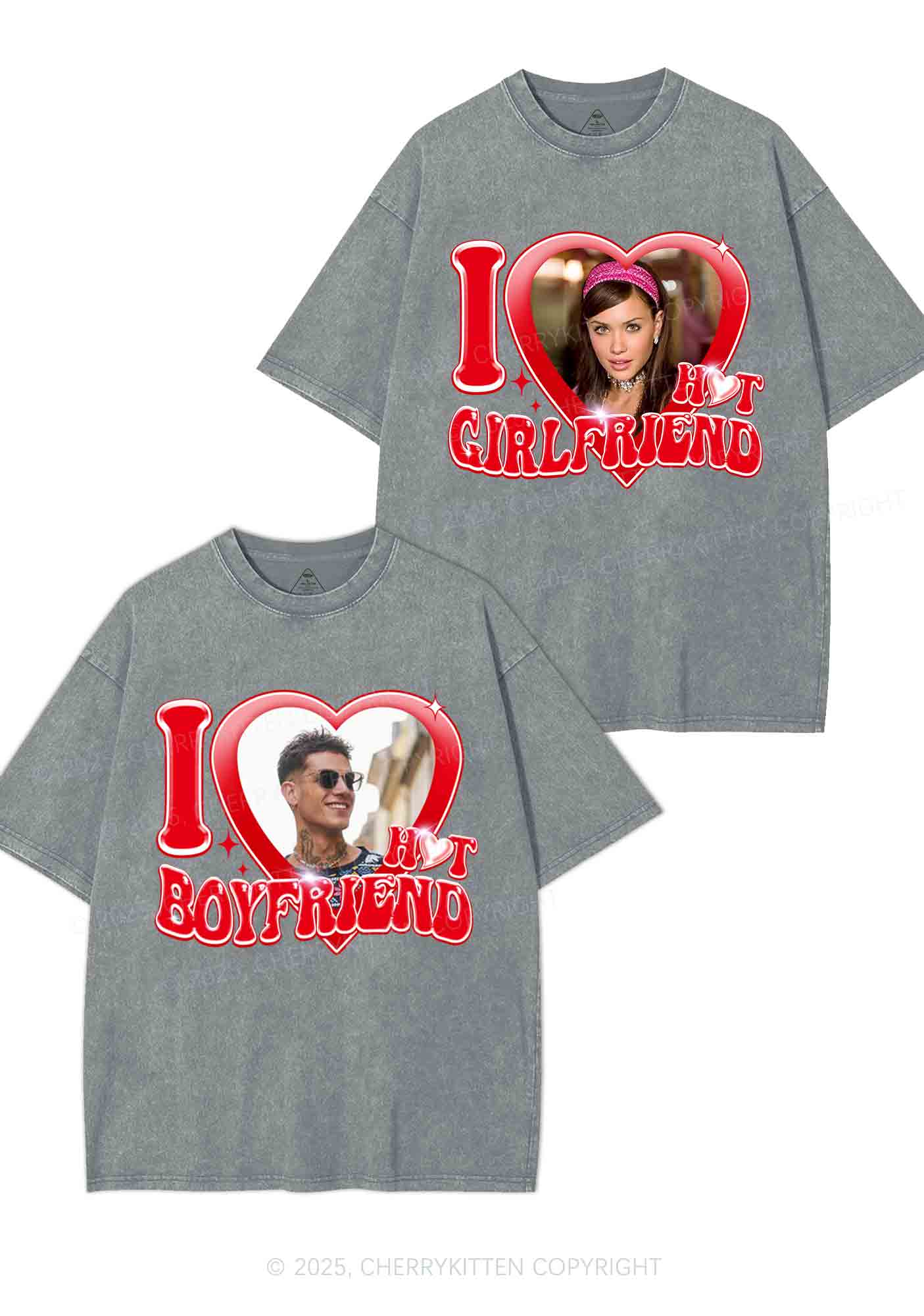 Custom I Love My Hot GF BF Y2K Valentine's Day Washed Tee Cherrykitten