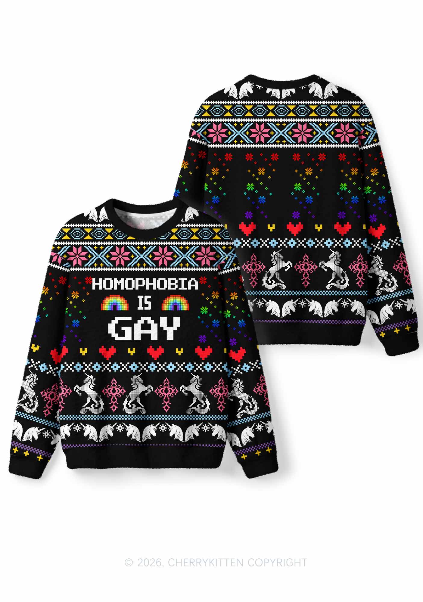 Homophobia Is Gay Pride Y2K Christmas Knit Sweatshirt Cherrykitten