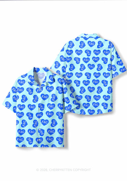 Blue Heart Fag Y2K Print Hawaiian Shirt Cherrykitten