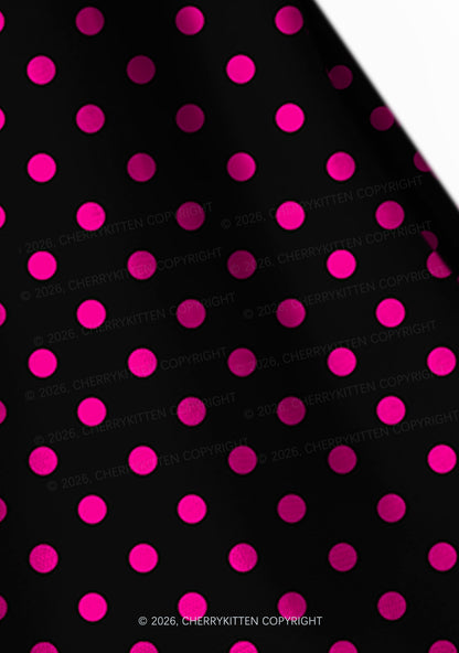 Pink Dots On Black Y2K Print Foldover Waistband Cherrykitten