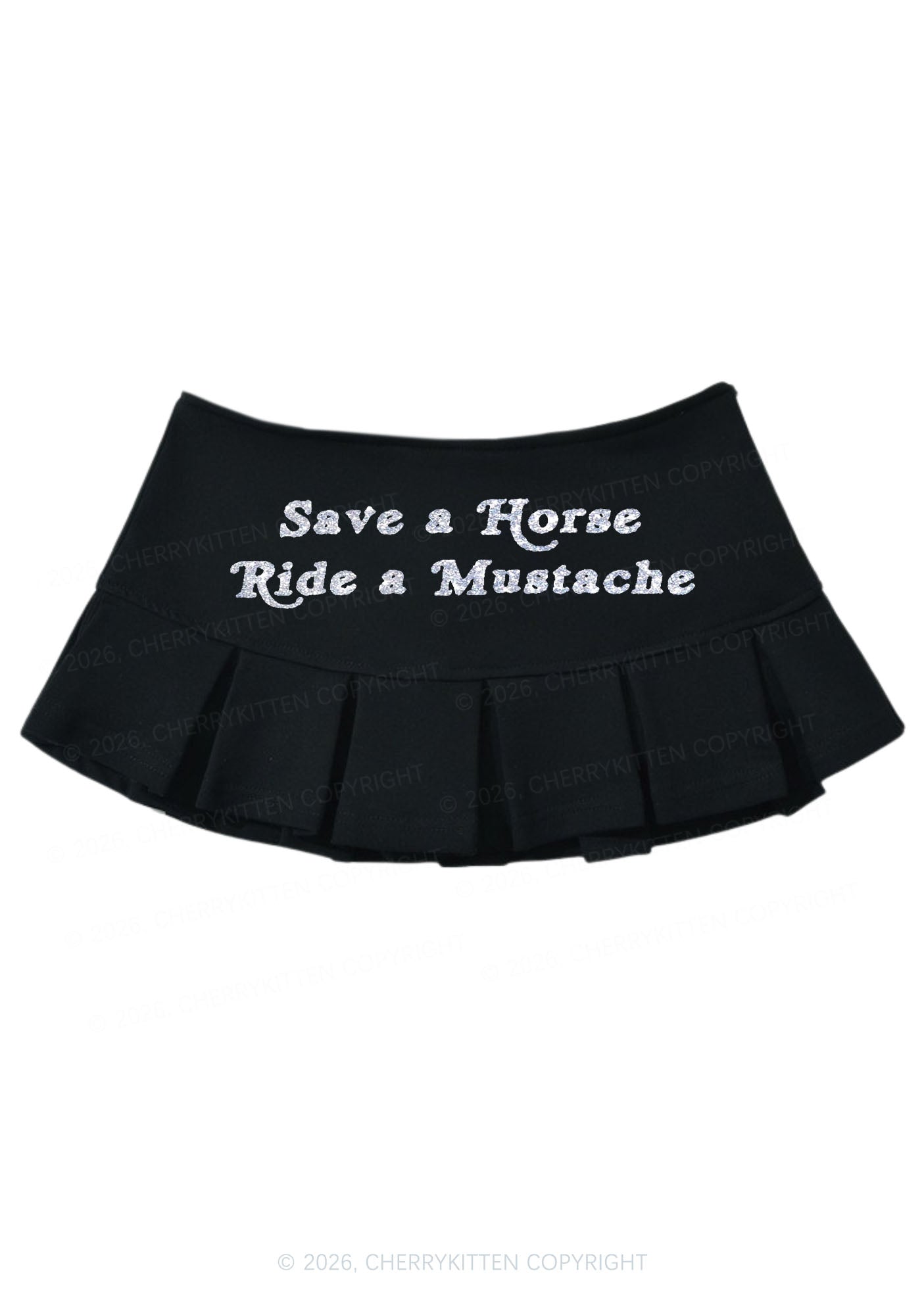 Glitter Ride A Mustache Y2K Mini Pleated Skirts Cherrykitten