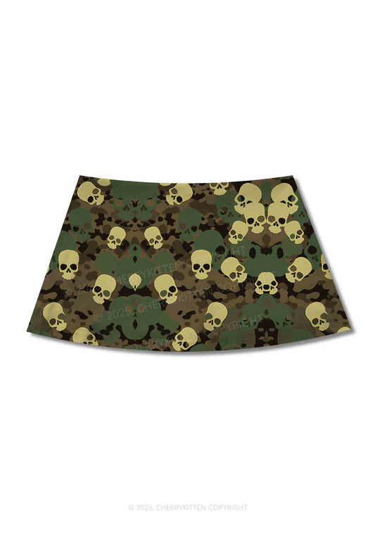 Halloween Camouflage Skull Y2K Print Mini Skirt Cherrykitten