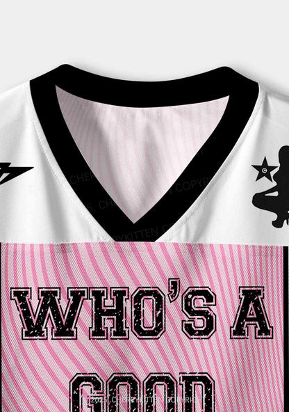 Custom Pink Whos A Good Boy Y2K Crop Sport Jersey Shirts Cherrykitten