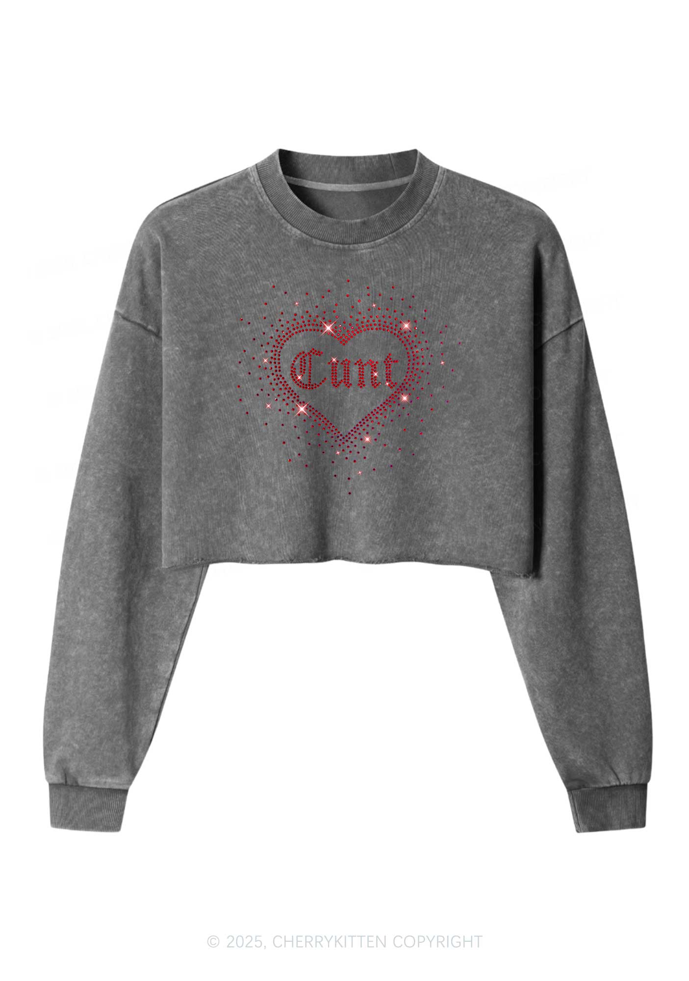 Rhinestone Love Cxxt Y2K Crop Washed Sweatshirts Cherrykitten