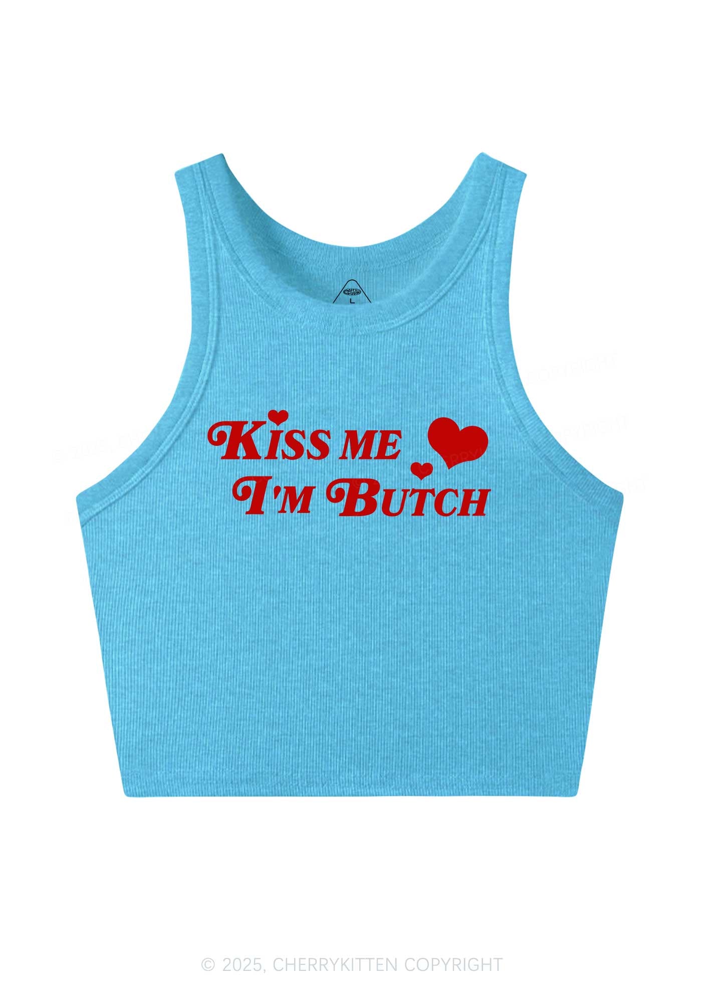 Kiss Me Im Butch Y2K Crop Tank Top Cherrykitten
