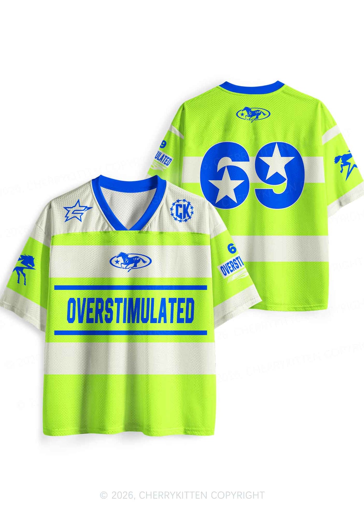 Overstimulated Green Stripes Y2K Sport Jersey Shirts Cherrykitten
