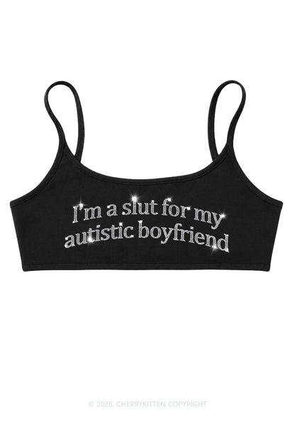 Rhinestone Slxt For My Autistic BF Y2K Super Crop Cami Cherrykitten