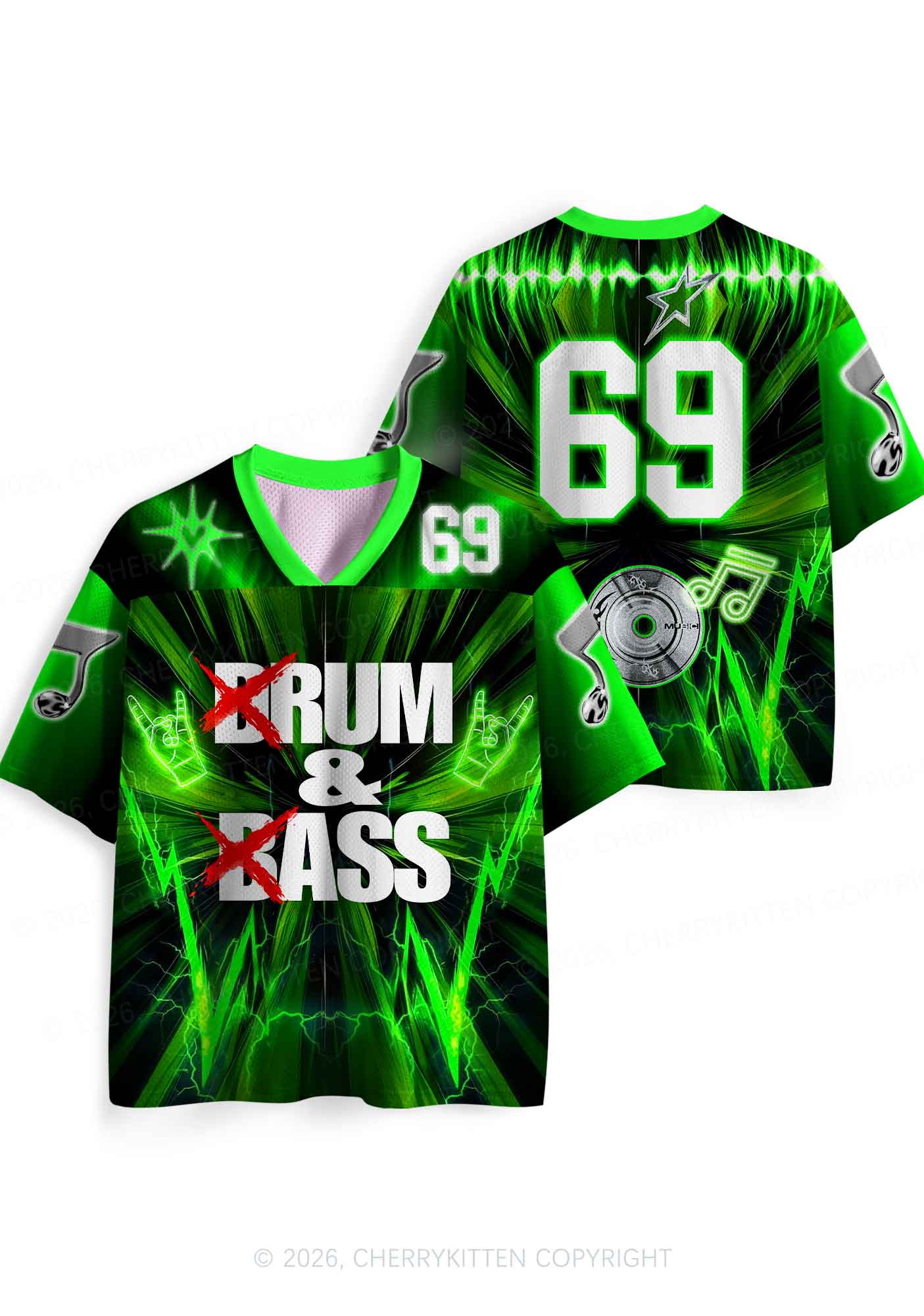 Green DnB Lightning Rock Y2K Sport Jersey Shirts Cherrykitten
