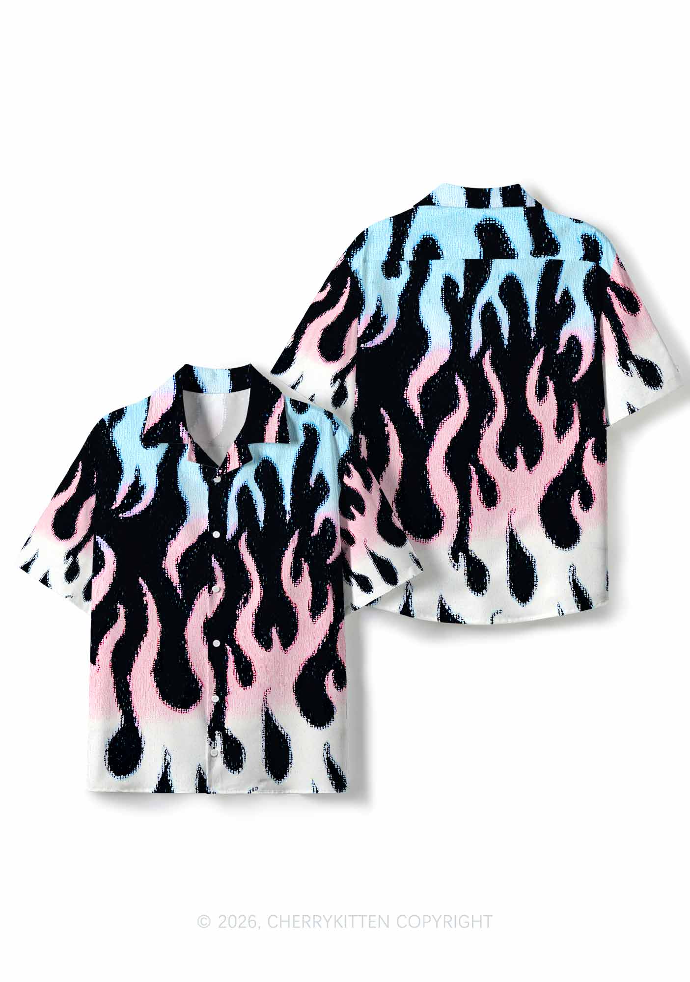 Trans Flame Pride Y2K Print Hawaiian Shirt Cherrykitten